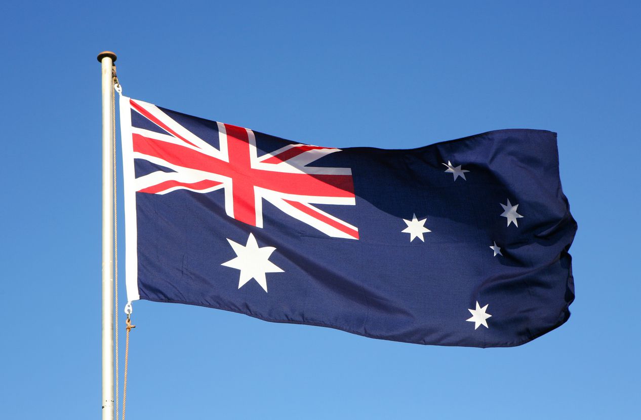 The Australian flag fluttering in the wind